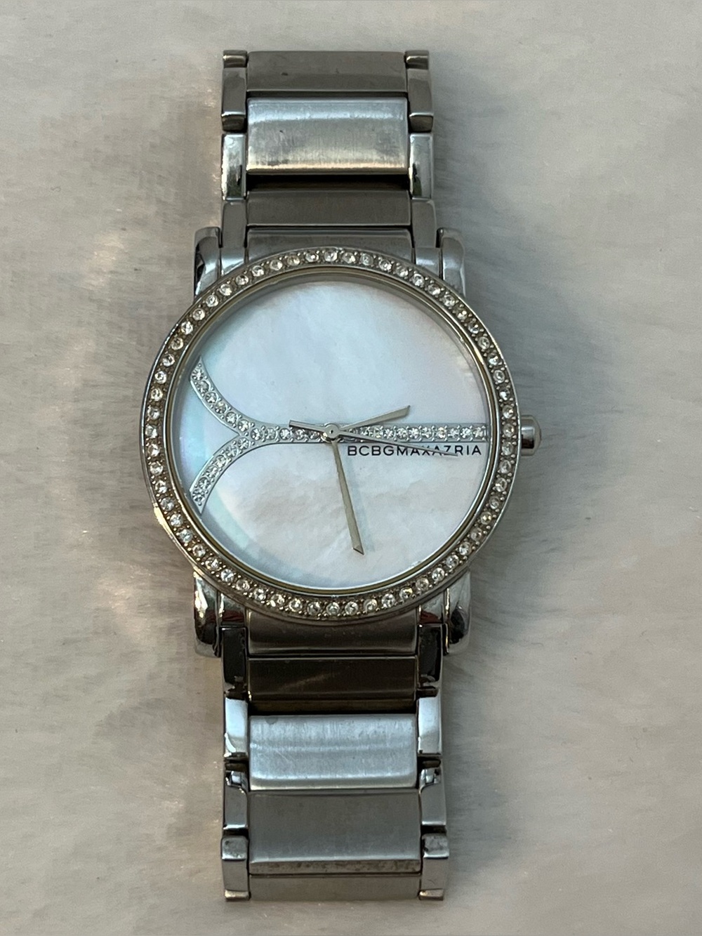 BCBGMAXAZRIA Women’s Silver Tone Mother of Pearl Watch **NEEDS BATTERY**